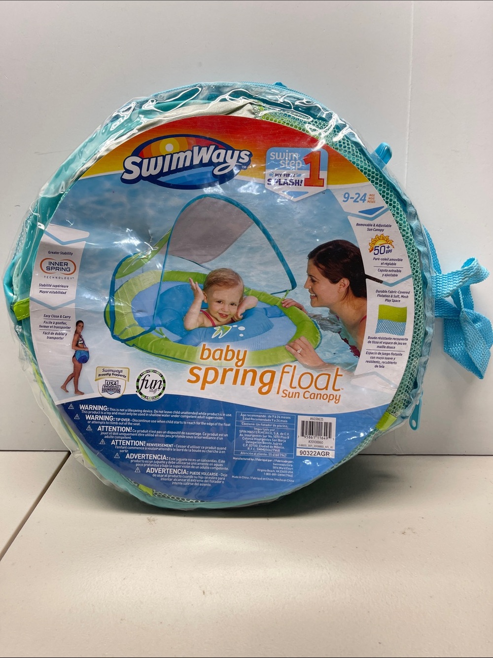 SwimWays Baby Spring Float with Sun Canopy - Blue/Green. NEW